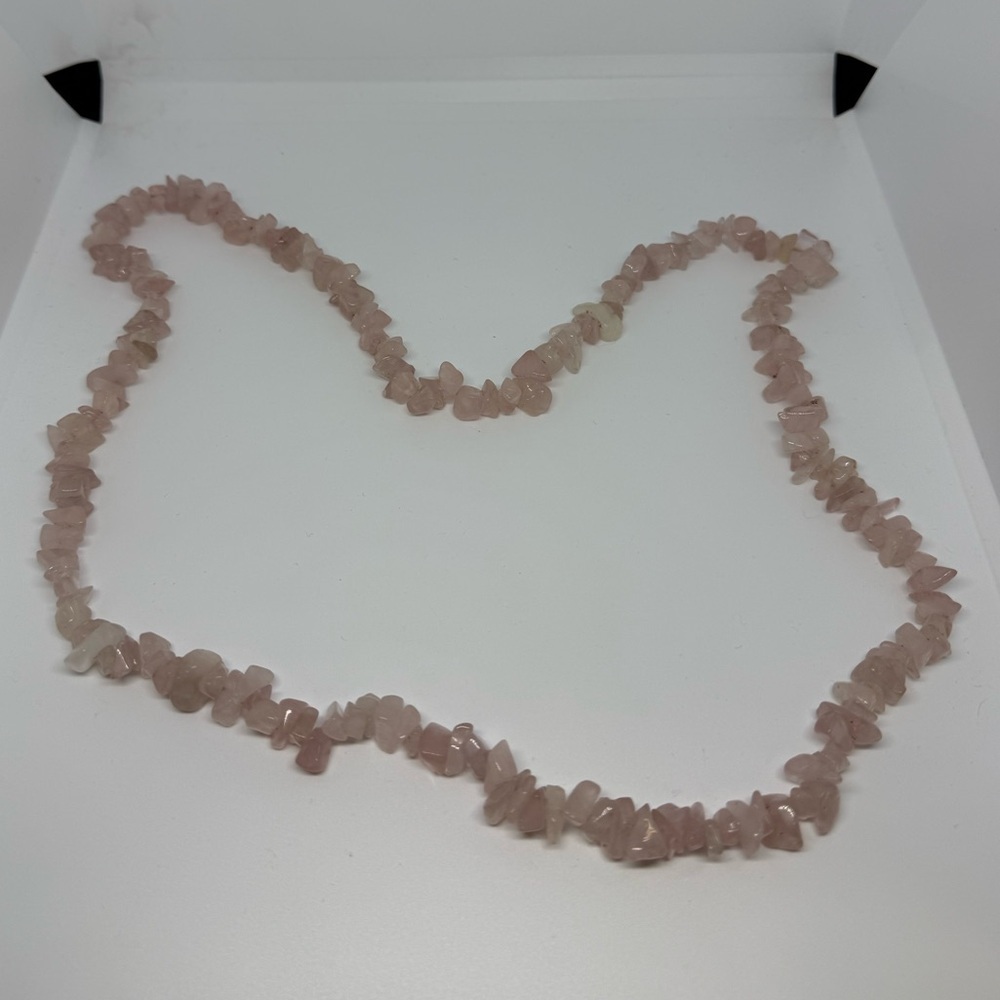 Pink Stone Chip Bead Necklace 26” Boho Layering